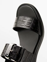 Mock croc embossed heeled sandals
