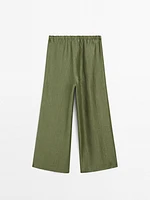 Pantalon droit fluide en lin mélangé