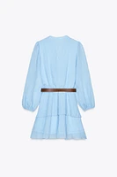 BELTED RUFFLED DRESS