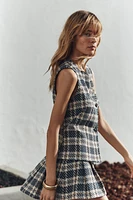 PLAID TEXTURED PLEATED SKORT