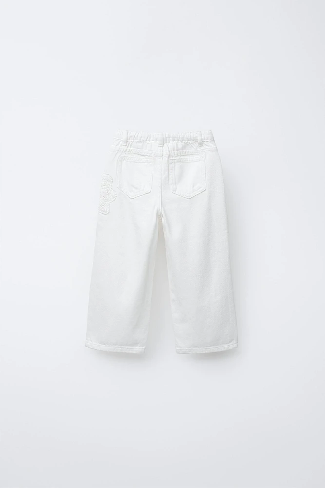 PANTALON DROIT SERGÉ FLEUR CROCHET