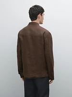 100% linen stand collar overshirt