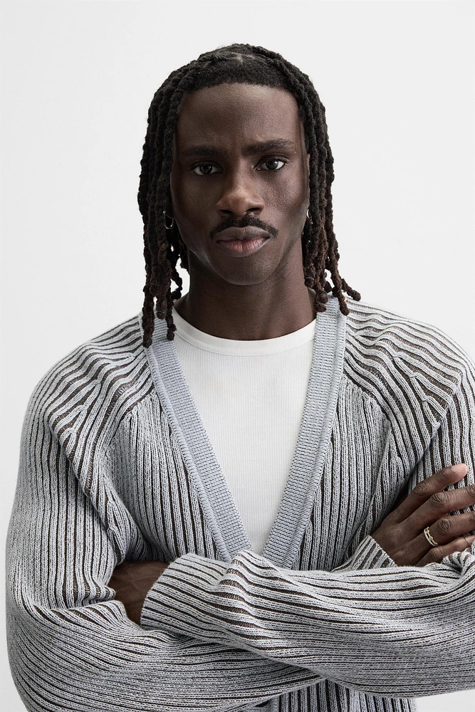 CONTRAST RIBBED CARDIGAN