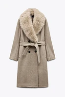 FAUX FUR LAPEL COAT