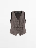 Flecked linen waistcoat with tie detail