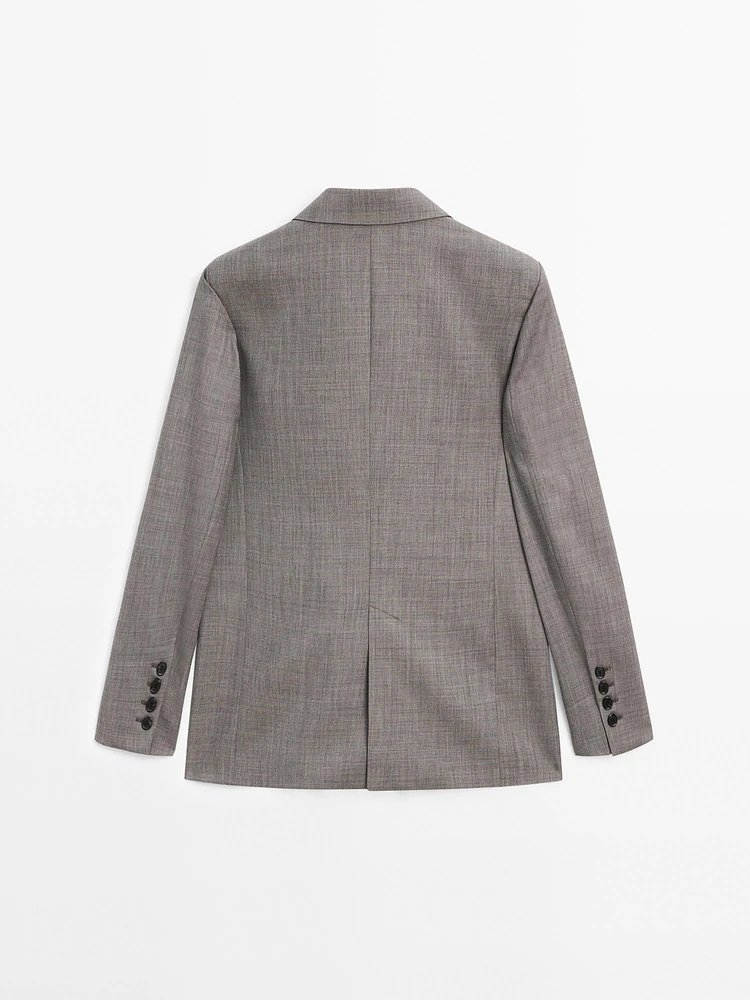 Blazer chiné croisé en laine mélangée