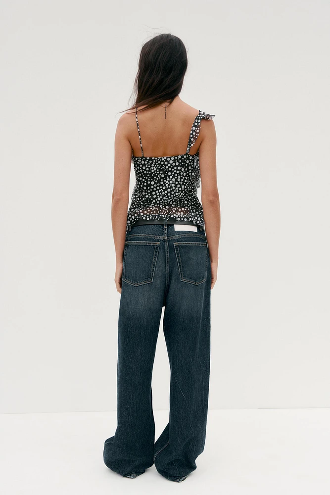 PRINTED TULLE RUFFLE TOP
