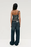 PRINTED TULLE RUFFLE TOP