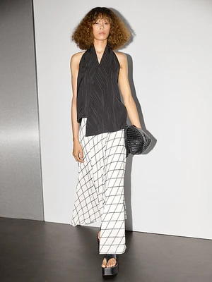 Flared check midi skirt