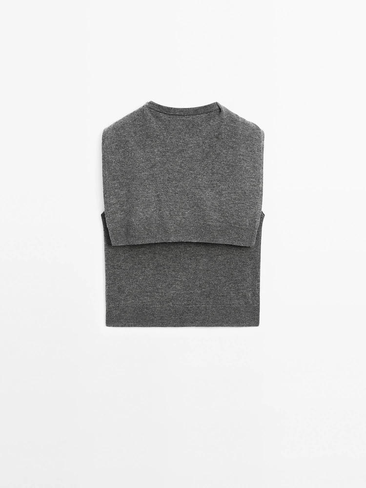 Veste sans manches avec pull en laine mélangée