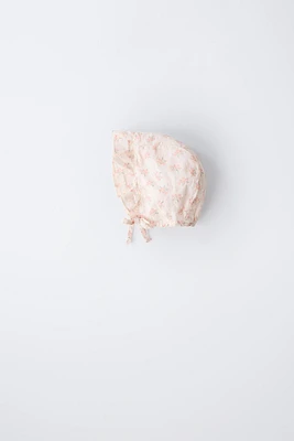 FLORAL PRINT DOTTED SWISS BONNET