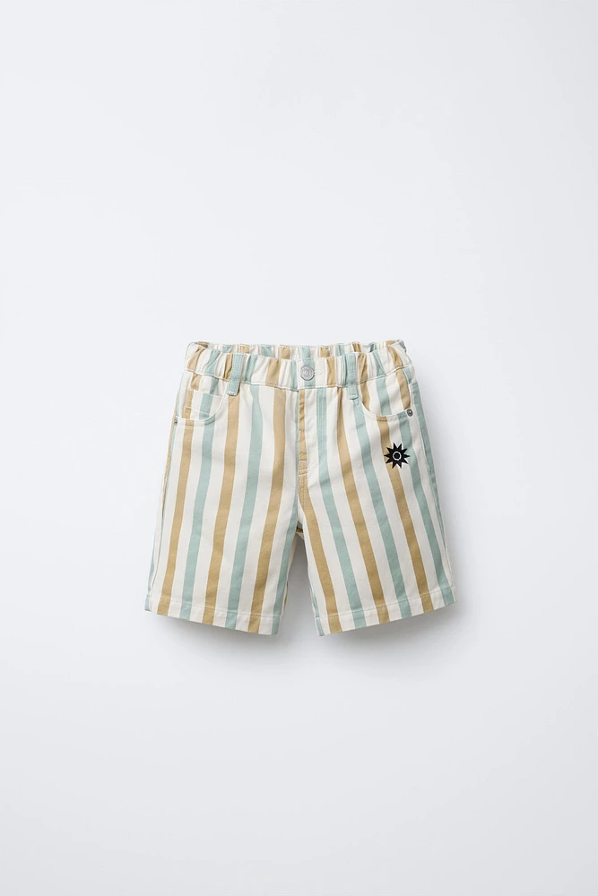 STRIPED EMBROIDERED SHORTS