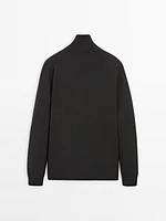 Wool blend high neck cardigan