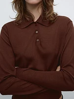 100% wool polo collar sweater with buttons
