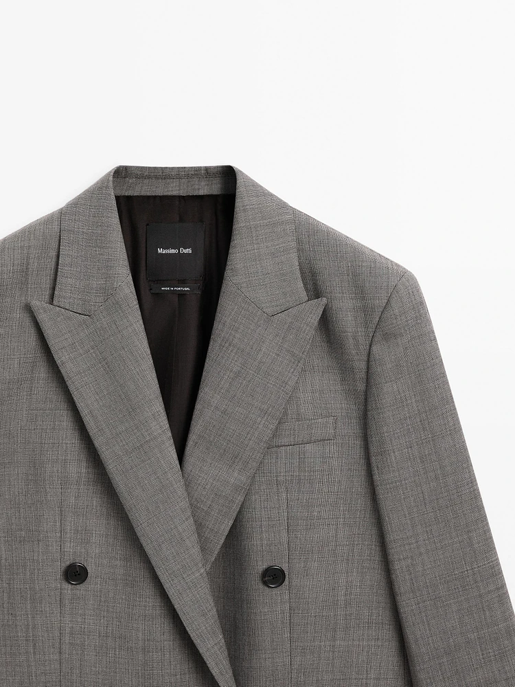 Double-breasted melange wool blend blazer