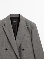 Double-breasted melange wool blend blazer