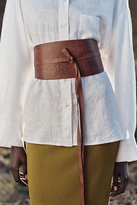 TIED LEATHER SASH BELT