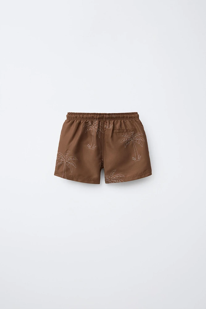 6-14 YEARS/ EMBROIDERED PALM TREE SWIM SHORTS