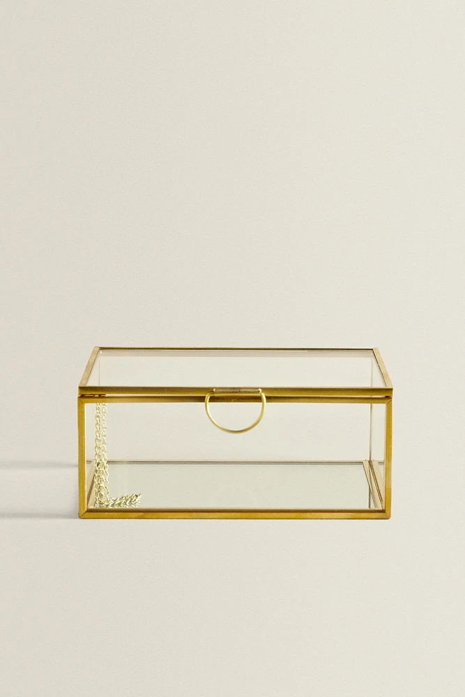 GLASS JEWELRY BOX WITH METAL BORDER