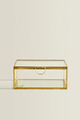 GLASS JEWELRY BOX WITH METAL BORDER