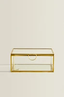 GLASS JEWELRY BOX WITH METAL BORDER
