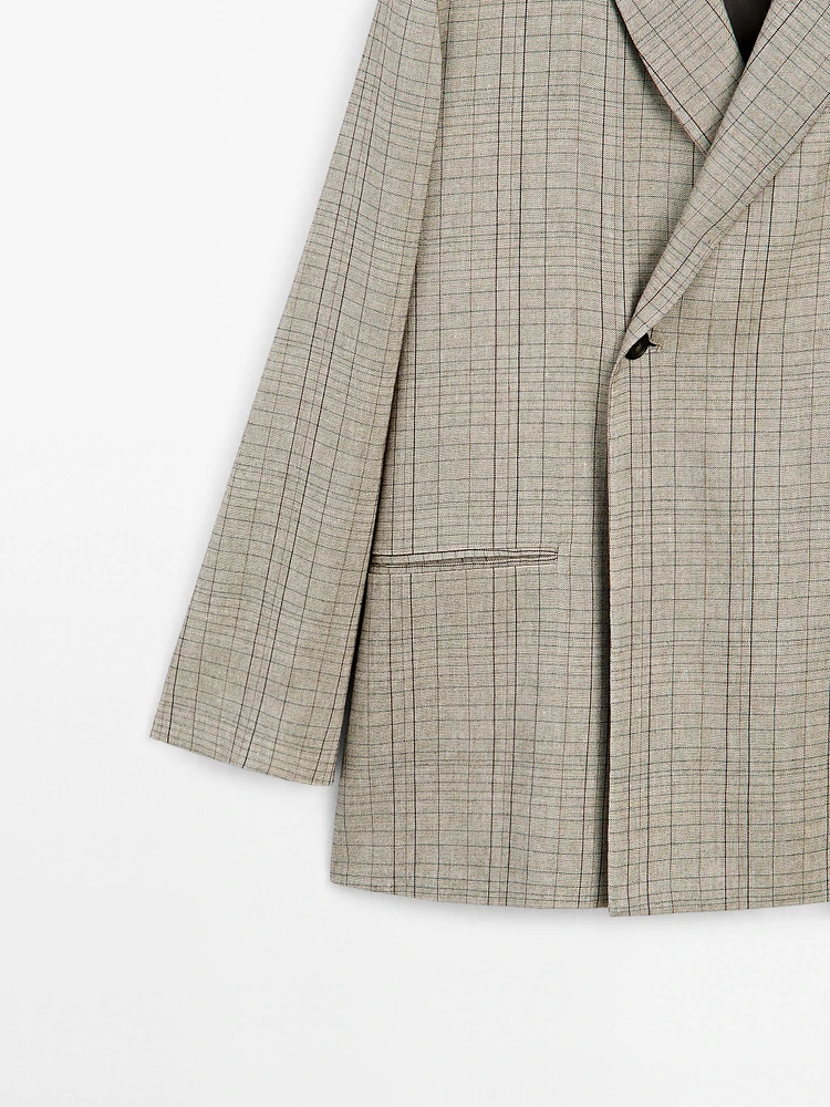 Blazer col smoking imprimé à carreaux