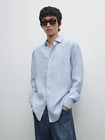 Regular fit striped 100% linen shirt