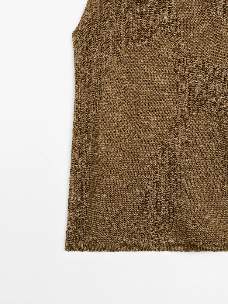 Top en maille fantaisie à encolure américaine