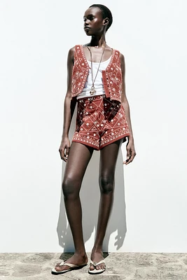 EMBROIDERED MIRROR SHORTS