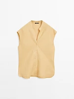 100% linen flowing blouse with open neck