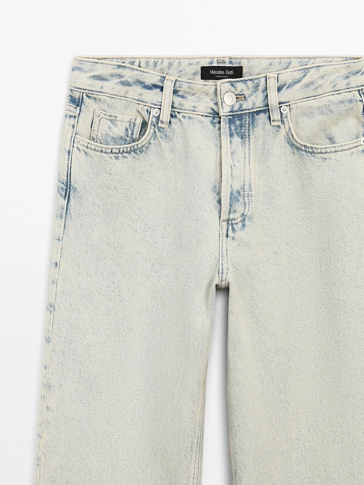 Faded mid-rise wide-leg jeans