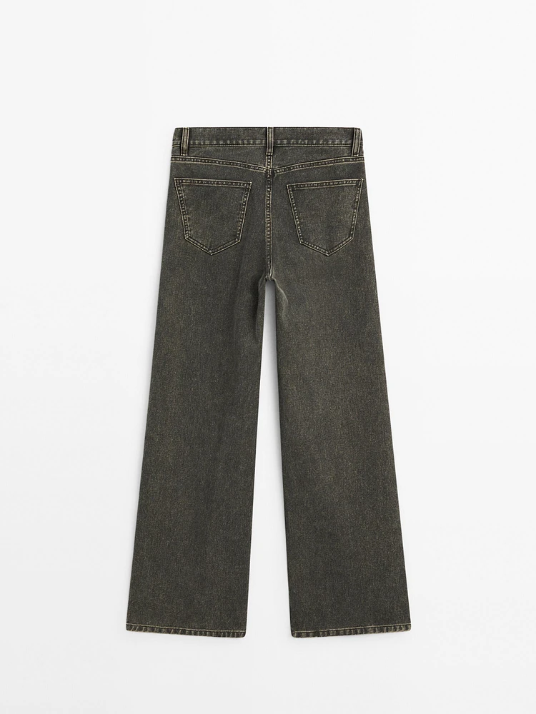 Pantalon wide coated denim look en coton