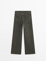 Pantalon wide coated denim look en coton