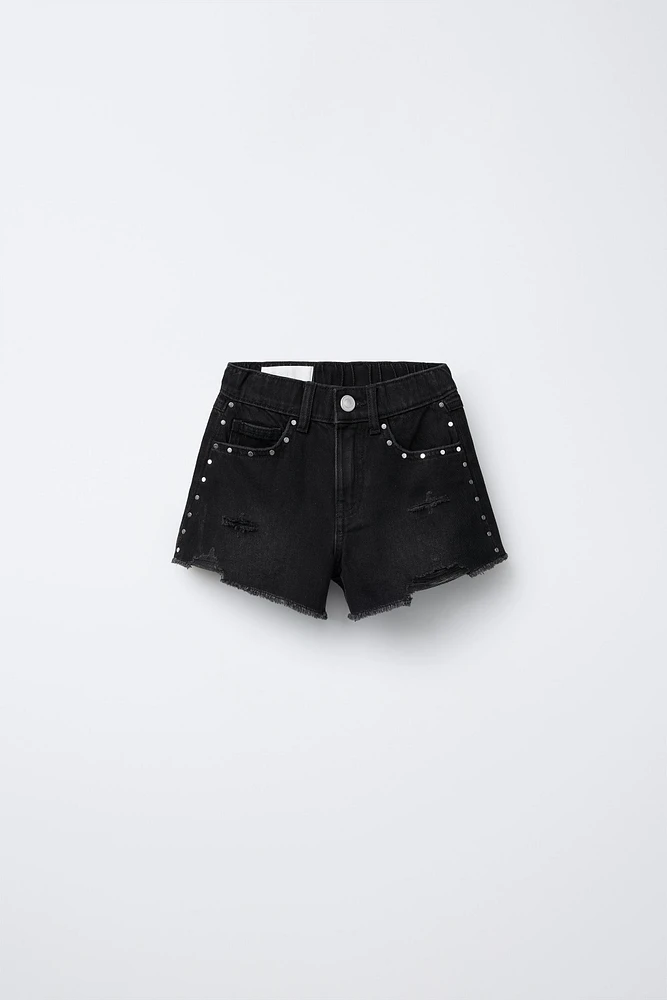 RIPPED DENIM SHORTS WITH STUDS