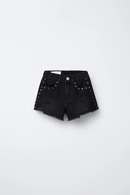 RIPPED DENIM SHORTS WITH STUDS
