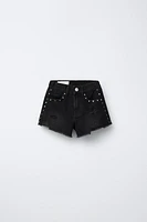 RIPPED DENIM SHORTS WITH STUDS