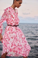 BELTED PRINTED MIDI DRESS