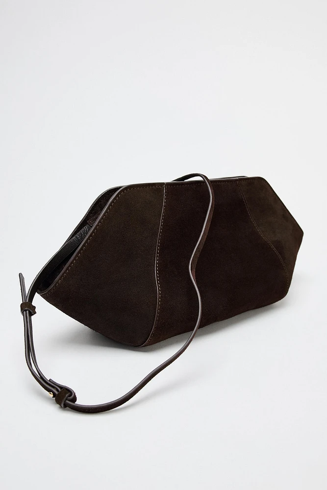 SPLIT LEATHER TOPSTITCH CLUTCH
