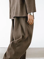 Pantalon droit à pinces en lin mélangé