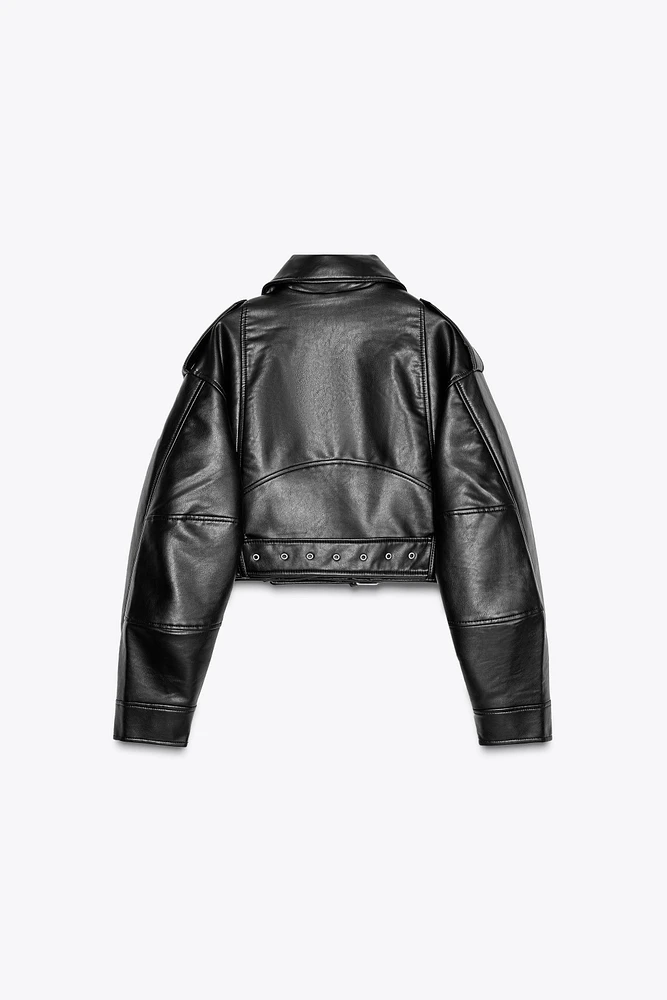 FAUX LEATHER CROP BIKER JACKET