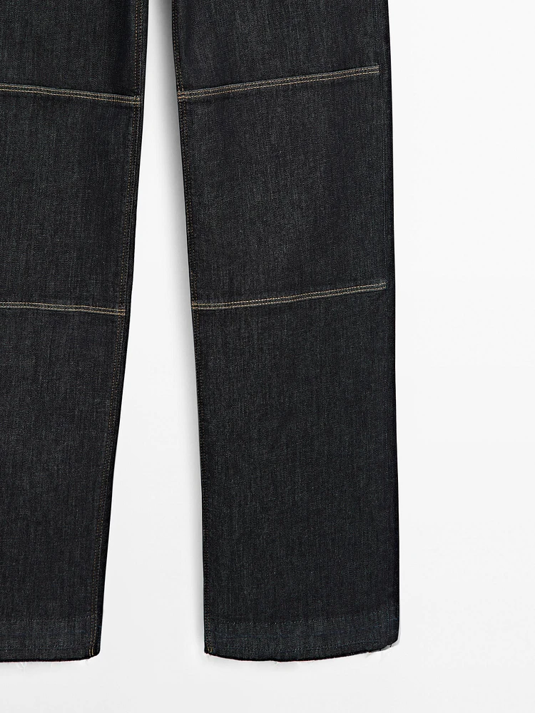 High-waist straight-leg jeans with seam details