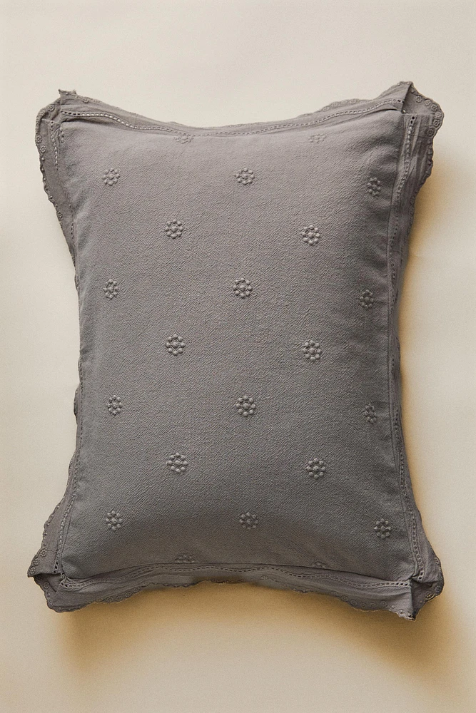 CHILDREN'S THROW PILLOW COVER WITH FLORAL EMBROIDERY