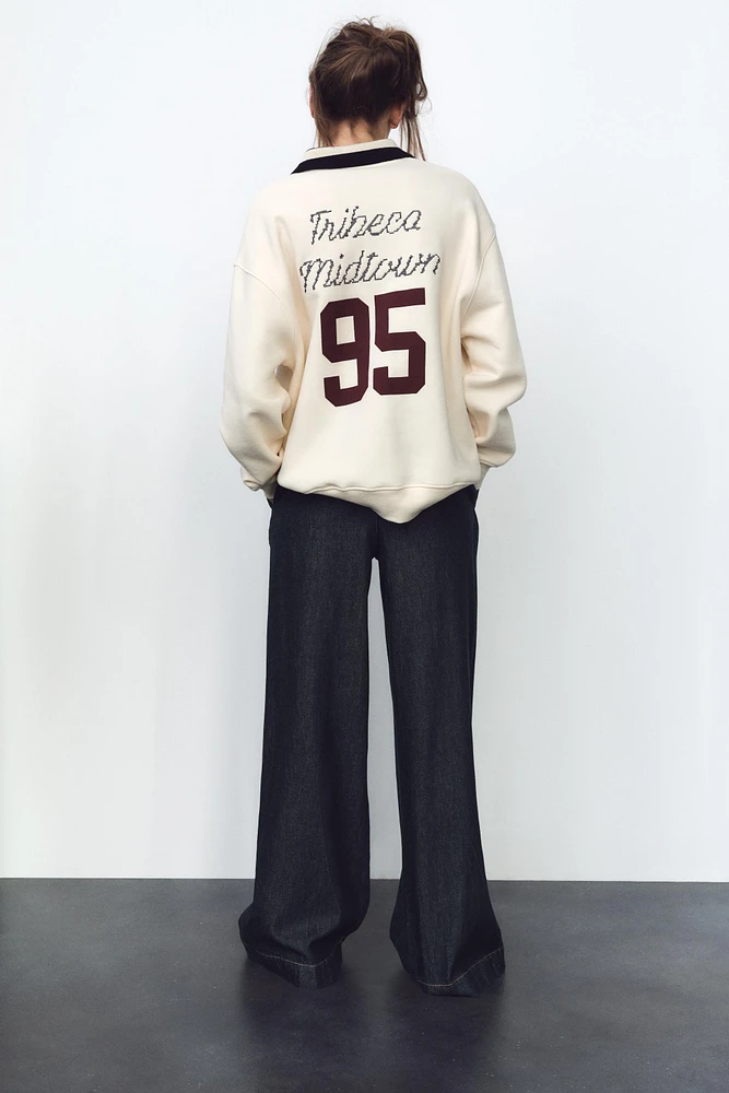 TEXT DETAIL POLO COLLAR SWEATSHIRT