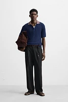 CONTRAST TEXTURED KNIT POLO SHIRT