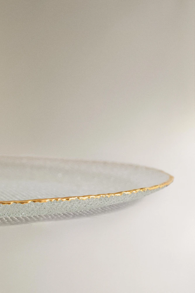 RAISED GLASS SIDE PLATE WITH GOLD RIM