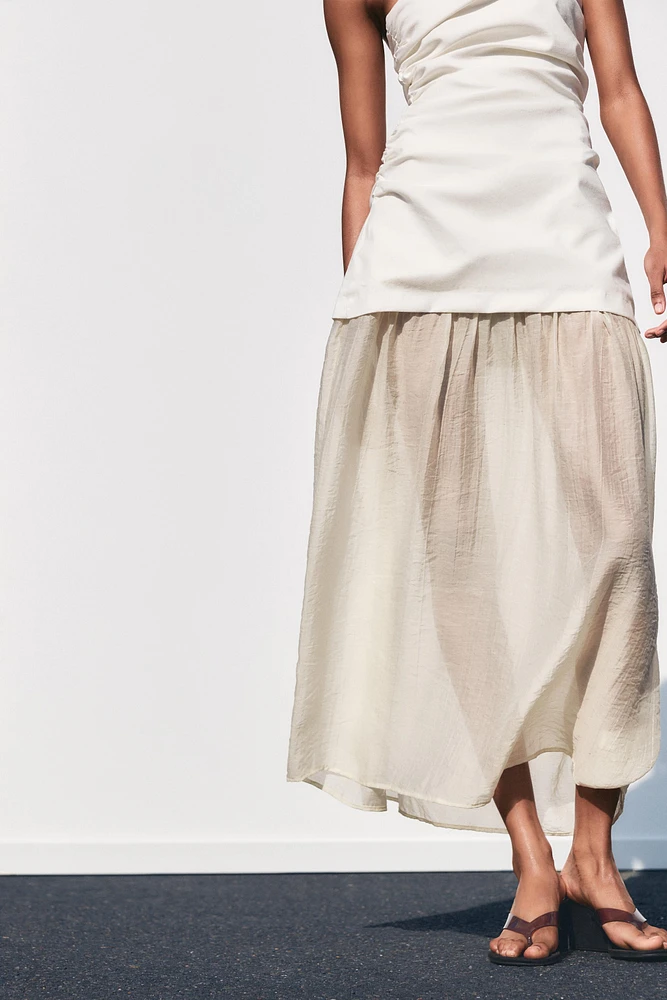 COMBINATION STRAPLESS MIDI DRESS