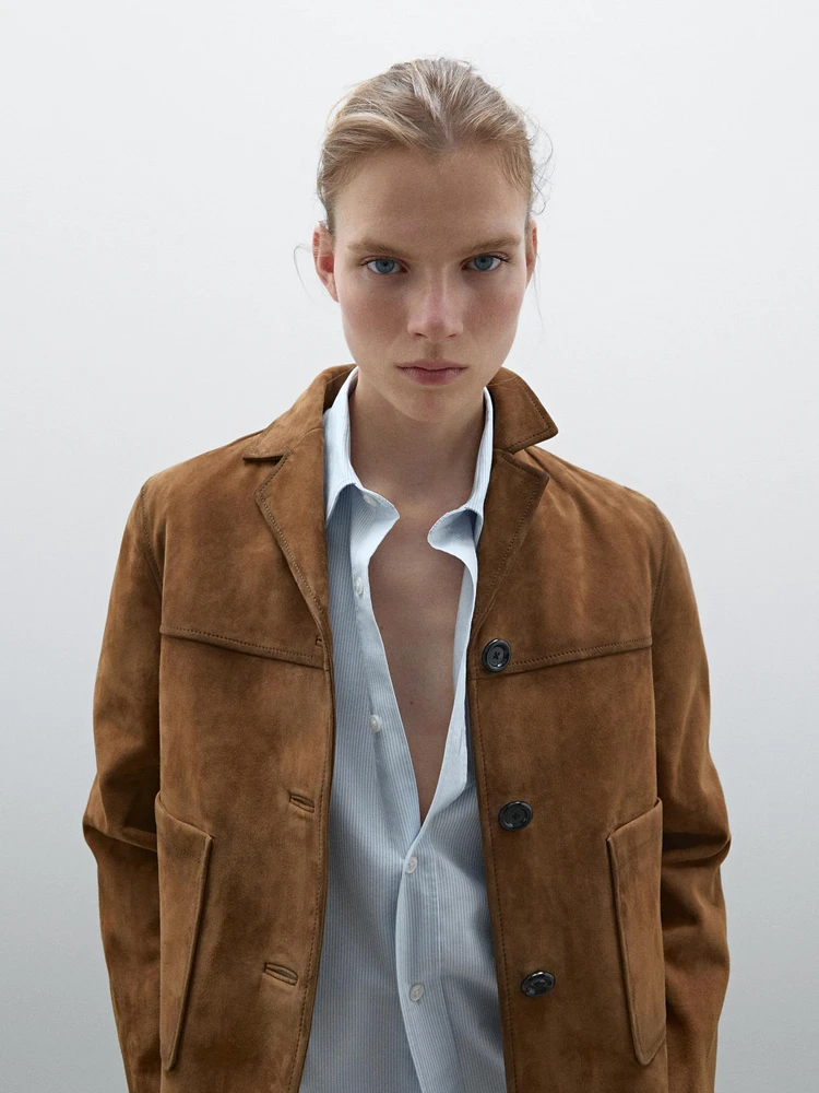 Veste avec poches en cuir effet daim