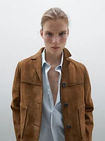 Veste avec poches en cuir effet daim