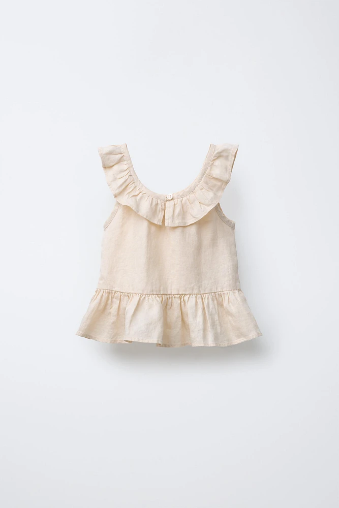 100% LINEN RUFFLE BLOUSE