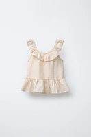 100% LINEN RUFFLE BLOUSE